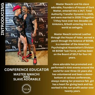 Master Nwachi and slave adorable promoting kink education and BDSM advocacy.