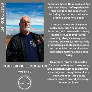 Experienced Baltimore Dominant and educator in rope bondage and suspension.