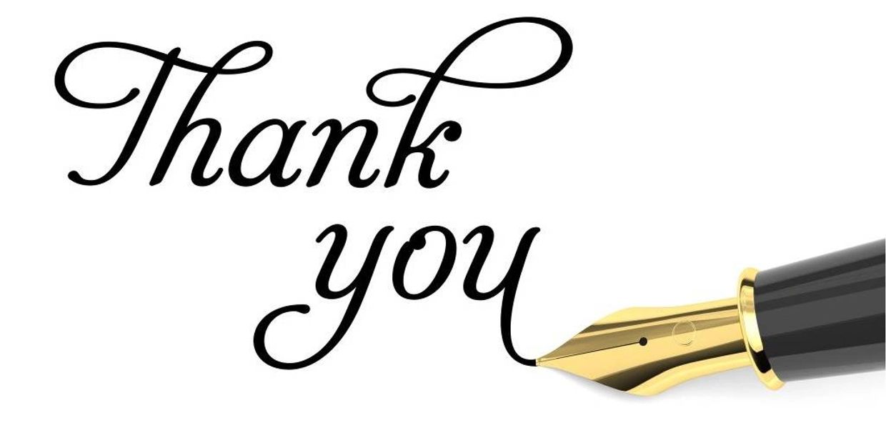 Elegant fountain pen writing 'Thank you' in cursive black ink.