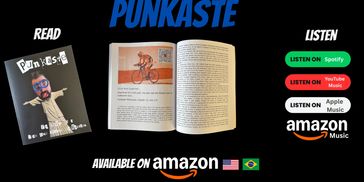 Promotional image for Punkaste book and music, available on Amazon, Spotify, YouTube Music, and Apple Music.