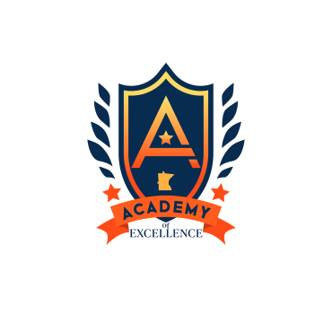 Academic excellence logo with shield and laurel wreath.