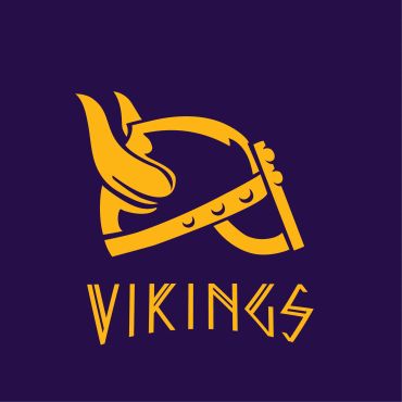 Stylized Viking helmet logo with text.