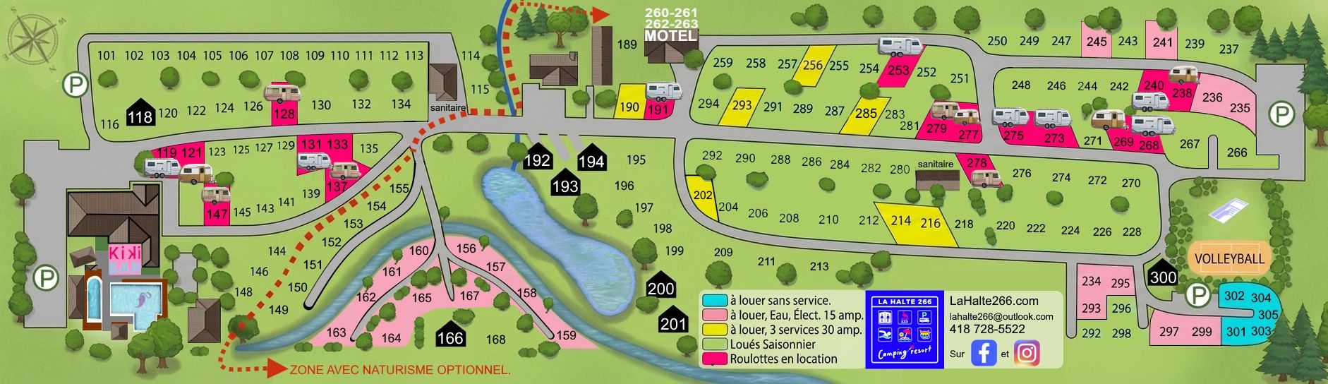 Plan et carte du camping La Halte 266, camping gay pour homme LGBTQ+