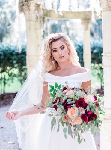 Luxury hair and makeup on bride for wedding Located at Ford River Club in Savannah Georgia.