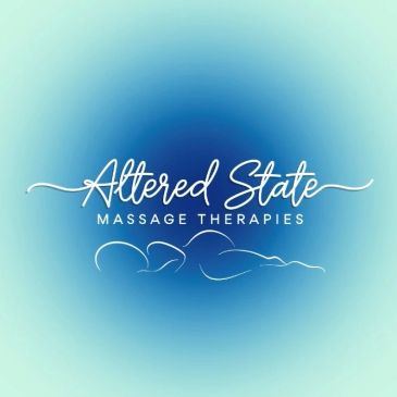 Logo for Altered State Massage Therapies with calming blue background.