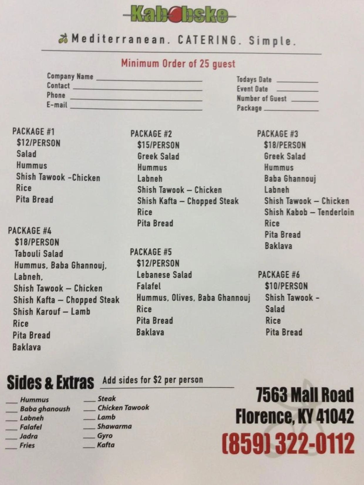 Catering order form