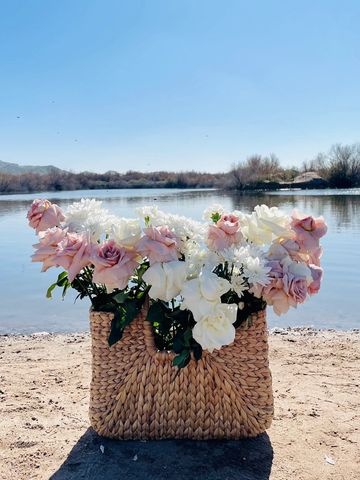 outdoor wedding basket of roses 