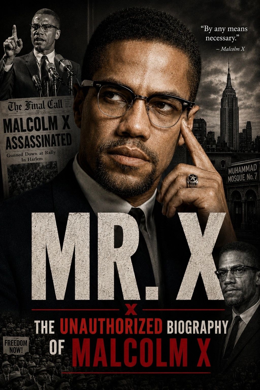 Documentary poster of Malcolm X's unauthorized biography.