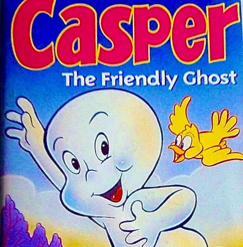 Casper the Friendly Ghost waving with a bird.