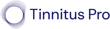 Logo of Tinnitus Pro with a circular icon and blue text.