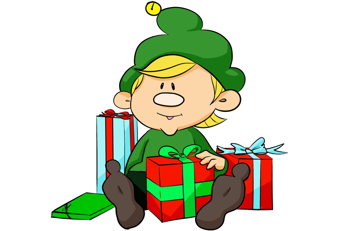 A cartoon image of the small boy with gifts