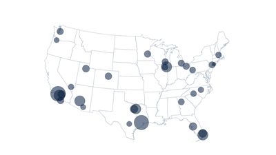 County-level establishment density across the United States, bubble map