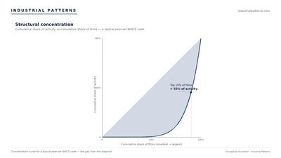 Lorenz-style cumulative concentration curve for a typical peer-set NAICS code.
