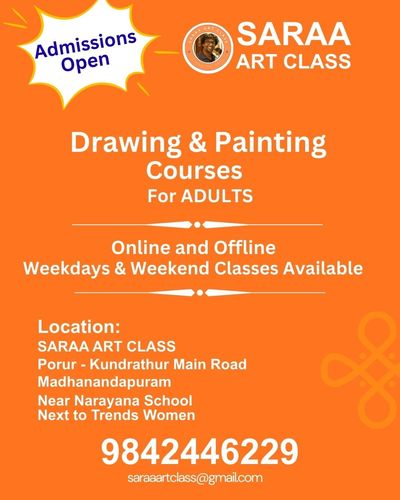 Admissions open for adult drawing and painting courses at Saraa Art Class.