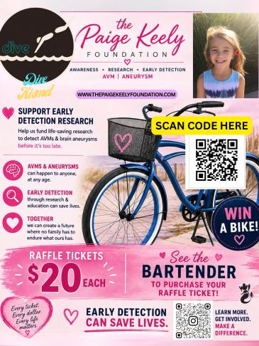 Flyer promoting Paige Keely Foundation to support early detection research of AVM and aneurysms.
