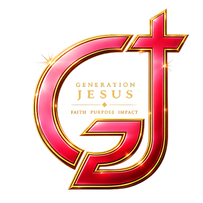 Shiny red and gold stylized letters G and J with the text 'Generation Jesus' in the center.