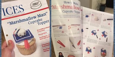 Front page "Marshmallow Man Cupcake topper" ICES Magazine.