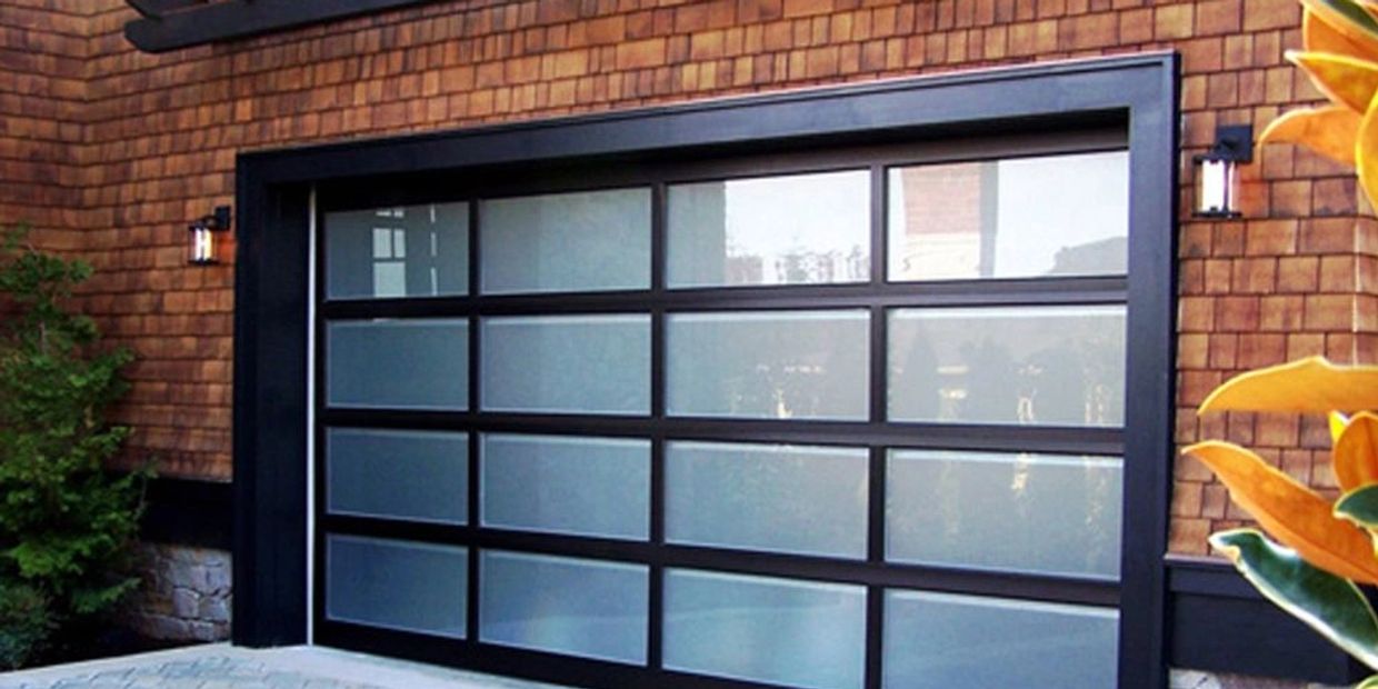 Modern glass and aluminum garage doors installation