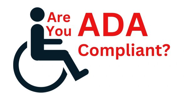 Are you ADA Compliant? in red letters with Blue wheelchair symbol