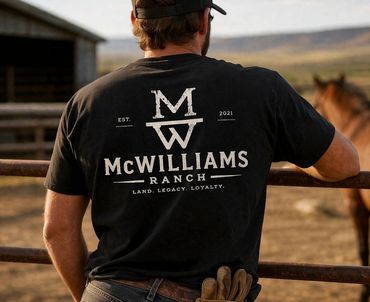Man in McWilliams Ranch shirt on ranch.