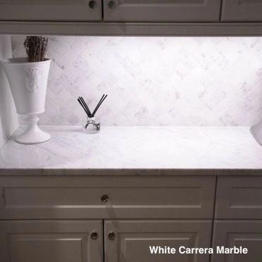 White Carrera Marble Custom, bespoke marble stone granite countertops fabrication and installation.