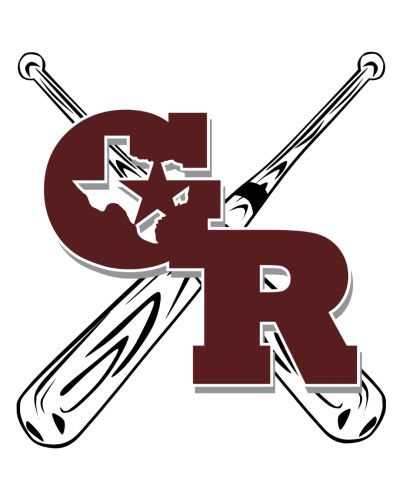 Logo with maroon letters CR over crossed baseball bats.