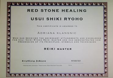 Master Certificate for Usui Shiki Ryoho 