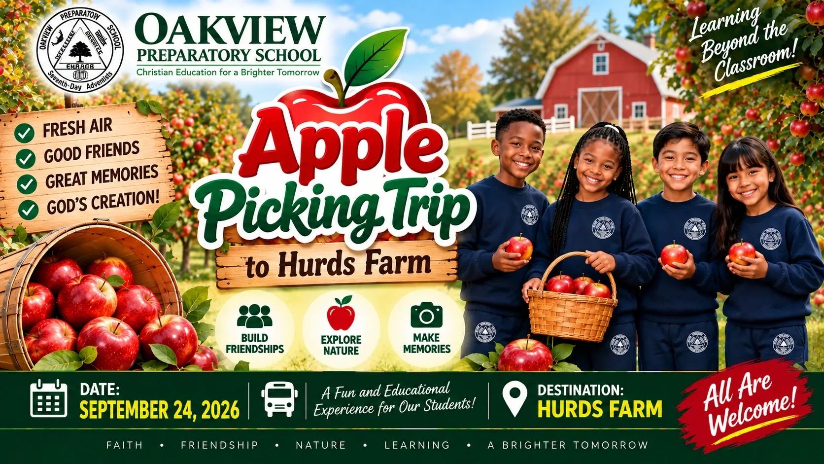Students enjoy an apple picking trip to Hurds Farm by Oakview Preparatory School.