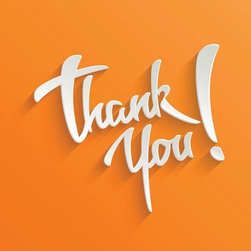 White thank you text on an orange background with shadows.