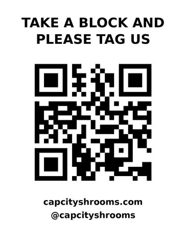 Sign with QR code and social media tag request.