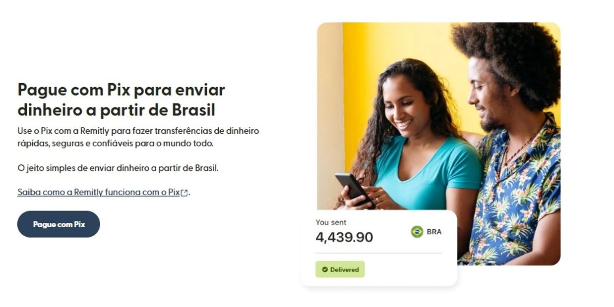 Pagamento com Pix para envio de dinheiro do Brasil pela Remitly.
