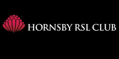 Hornsby RSL Club logo with a red emblem on black background.