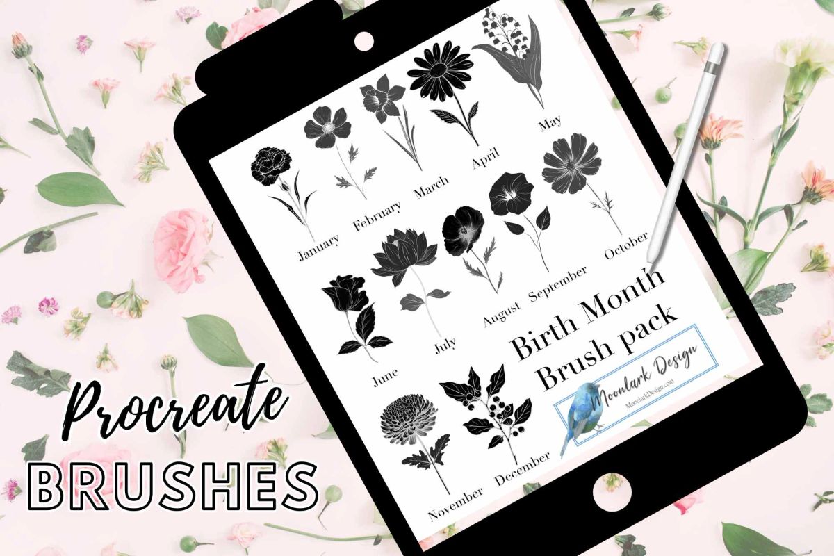 Birth Month Flowers Procreate Brush Pack, 12 brushes