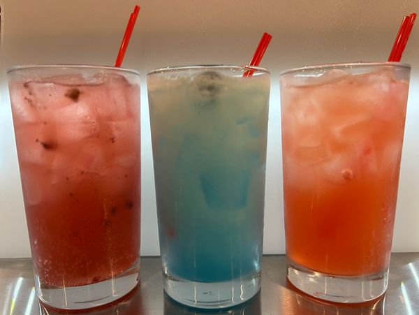Three colorful infused cocktails, aka pottails.