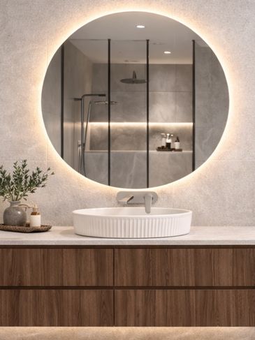 Custom bathroom renovation with timber cabinetry and modern finishes