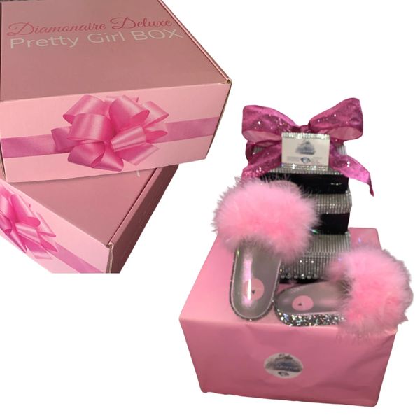 Pink Diamonaire Deluxe pretty girl box and BOU-Sheeks (furry slippers) 