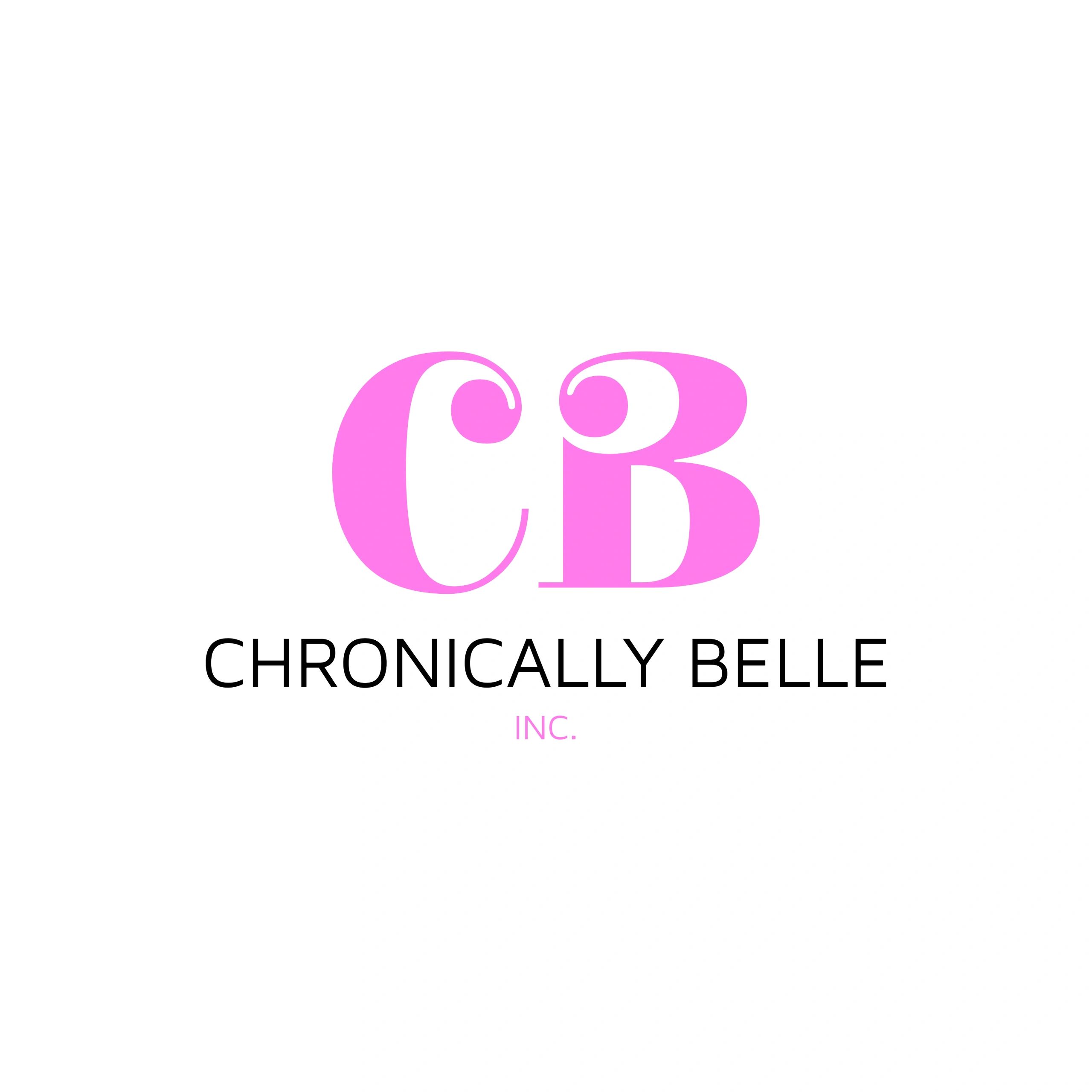 Logo of Chronically Belle Inc. with pink initials CB and black text.