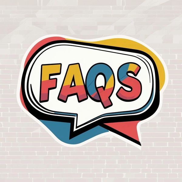 Colorful FAQ letters in a speech bubble on a brick wall.