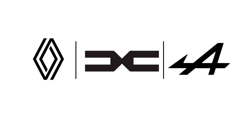Black Renault and Alpine logos with a middle symbol on a white background.