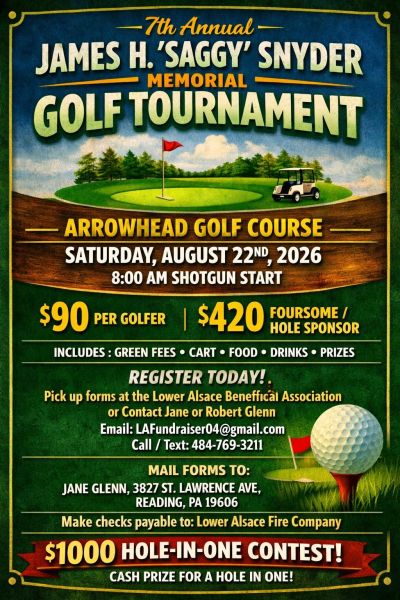 Poster for James H. Snyder Memorial Golf Tournament on August 22, 2026.