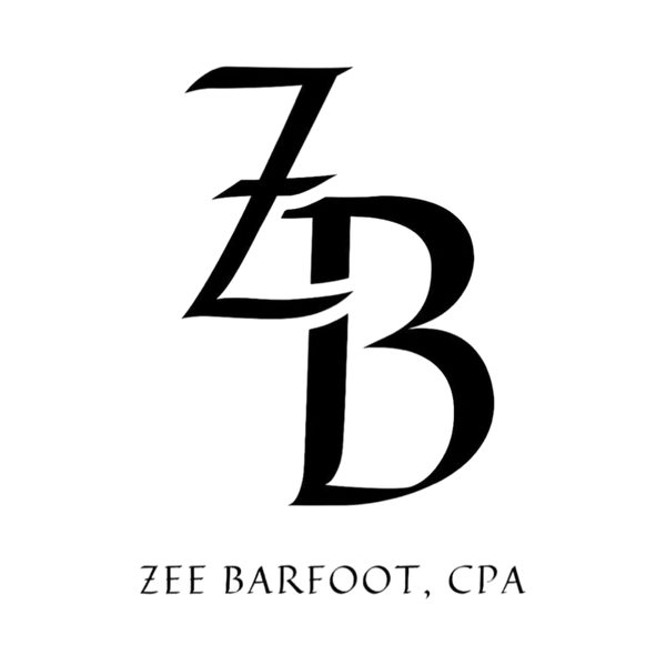 Monogram logo with letters Z and B for Zee Barfoot, CPA.