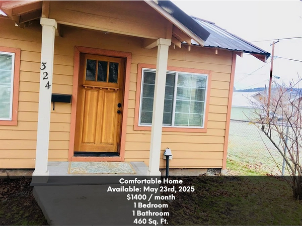 Cozy small house with wooden door and porch at 324.