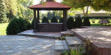 Paver patio with hot tub and gazebo