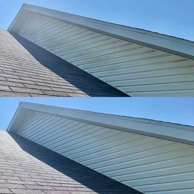 A house before and after being soft washed.