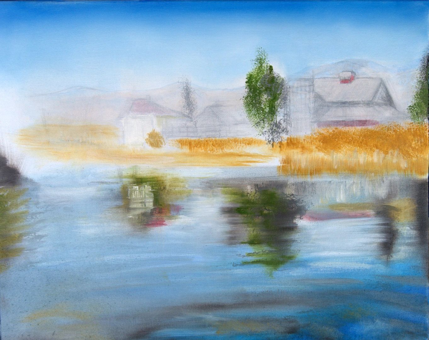The next step of a painting or a Farm and a pond by artist D. K. Boljat