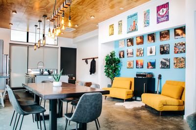 Dining room with vinyl records wall