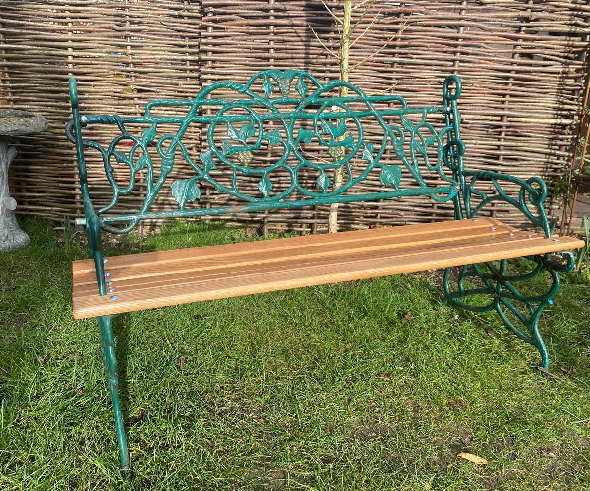 Grape vine cast iron bench with Oak slats
