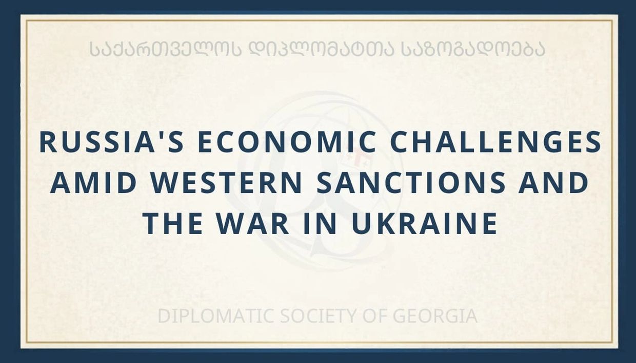 Title slide on Russia's economic challenges due to Western sanctions and Ukraine war.