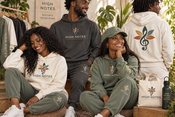 Group wearing matching High Notes hoodies and sweatpants.