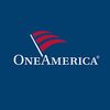 OneAmerica logo with a patriotic red and white ribbon on blue background.
